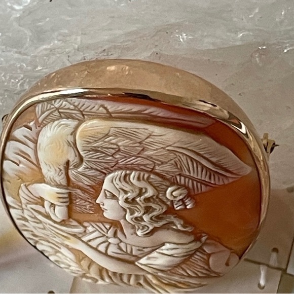 14K gold vintage cameo brooch “hebe and the eagle" - Picture 4 of 8